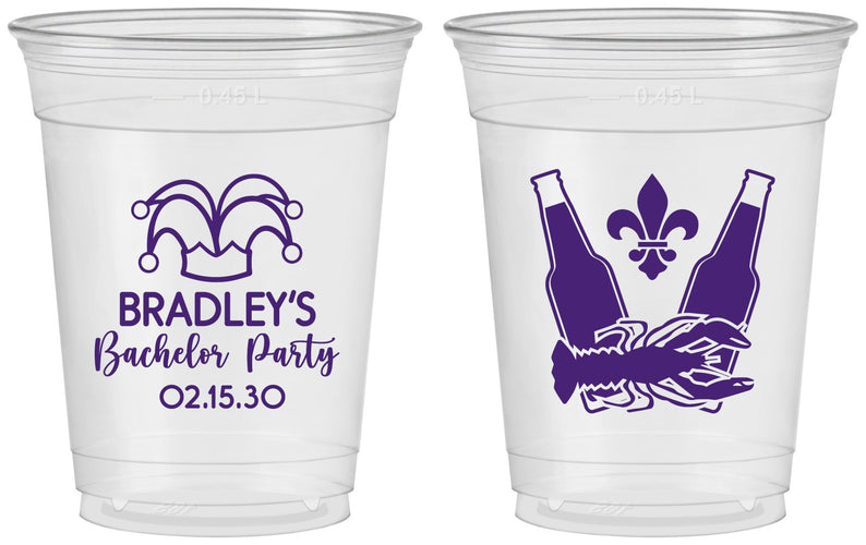 Custom Bachelor Party 16 oz Soft Sided Clear Cups - New Orleans | 40077