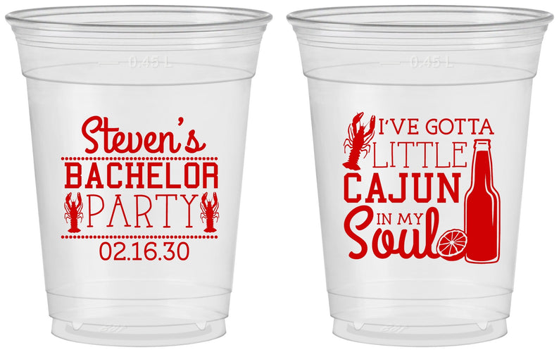 Custom Bachelor Party 16 oz Soft Sided Clear Cups - Cajun In My Soul | 40078