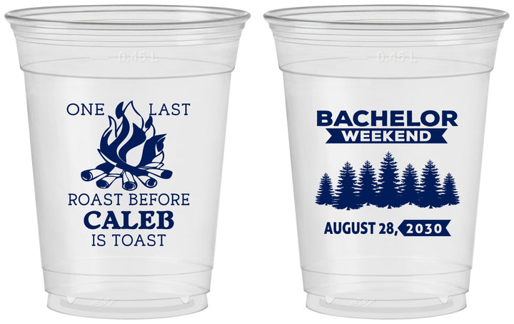 Custom Bachelor Party 16 oz Soft Sided Clear Cups - Camping | 40079