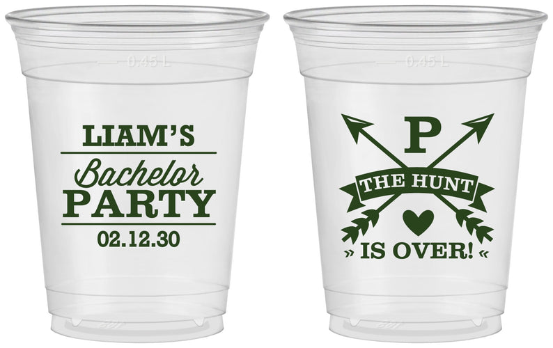 Custom Bachelor Party 16 oz Soft Sided Clear Cups - Hunt Is Over | 40082