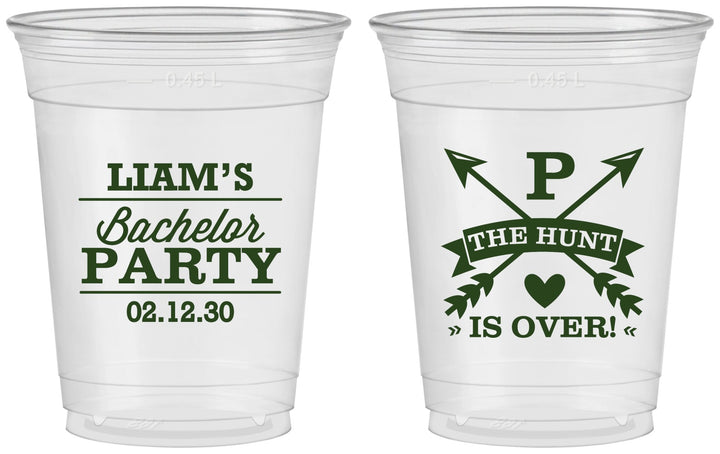 Custom Bachelor Party 16 oz Soft Sided Clear Cups - Hunt Is Over | 40082