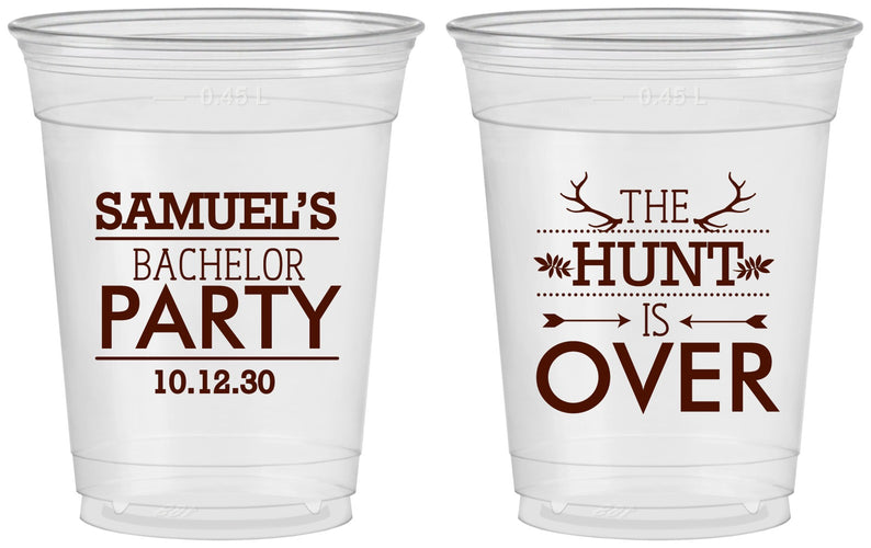 Custom Bachelor Party 16 oz Soft Sided Clear Cups - Hunt Is Over | 40084