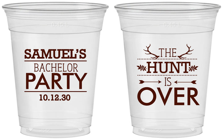 Custom Bachelor Party 16 oz Soft Sided Clear Cups - Hunt Is Over | 40084