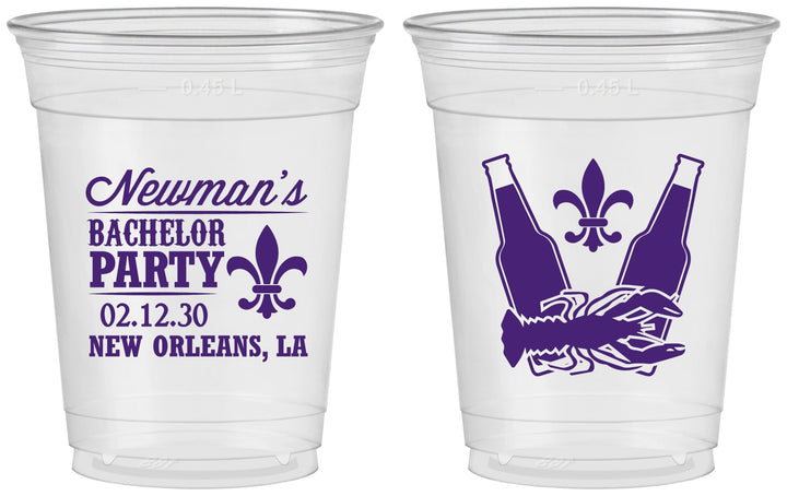 Custom Bachelor Party 16 oz Soft Sided Clear Cups - Mardi Gras | 40085