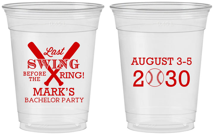 Custom Bachelor Party 16 oz Soft Sided Clear Cups - Baseball | 40086