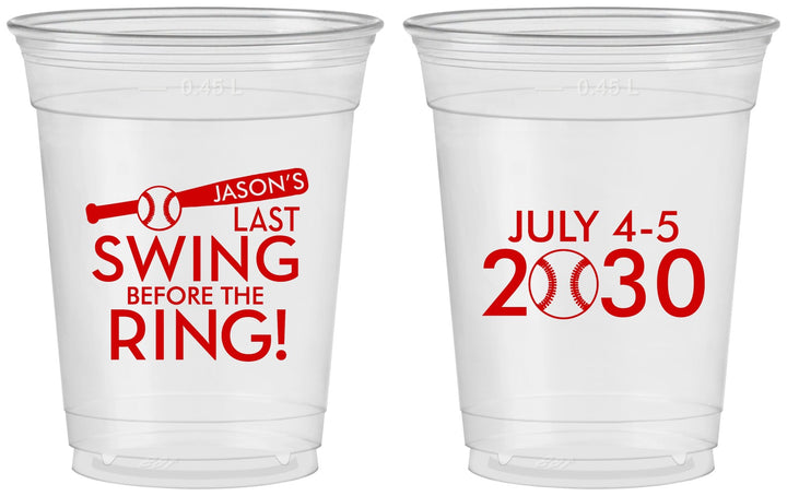 Custom Bachelor Party 16 oz Soft Sided Clear Cups - Baseball | 40087