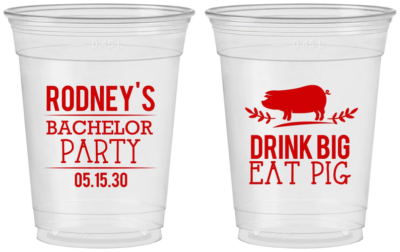Custom Bachelor Party 16 oz Soft Sided Clear Cups - Bbq | 40088