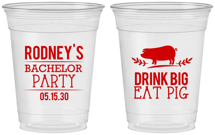 Custom Bachelor Party 16 oz Soft Sided Clear Cups - Bbq | 40088
