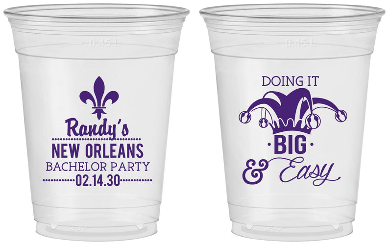 Custom Bachelor Party 16 oz Soft Sided Clear Cups - Mardi Gras | 40089