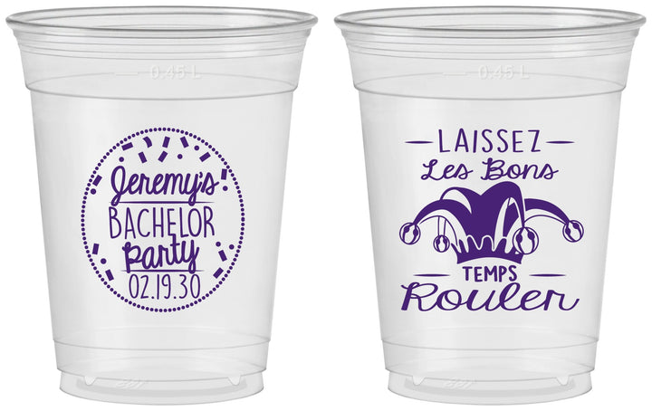 Custom Bachelor Party 16 oz Soft Sided Clear Cups - Mardi Gras | 40090
