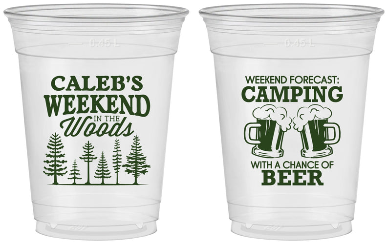 Custom Bachelor Party 16 oz Soft Sided Clear Cups - Camping | 40091