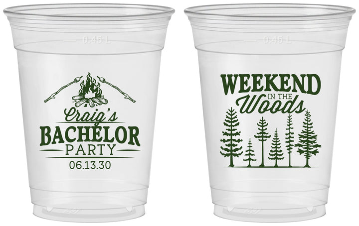 Custom Bachelor Party 16 oz Soft Sided Clear Cups - Camping | 40093