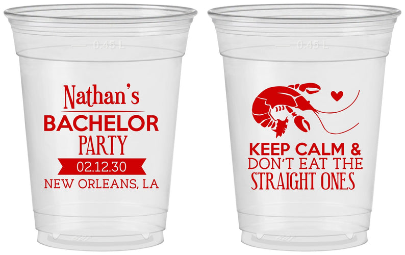 Custom Bachelor Party 16 oz Soft Sided Clear Cups - Crawfish Boil | 40094