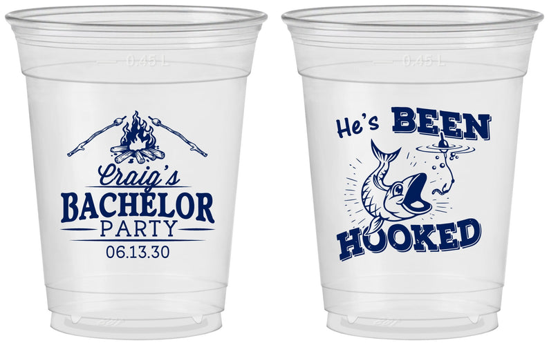 Custom Bachelor Party 16 oz Soft Sided Clear Cups - Fishing Hooked | 40096