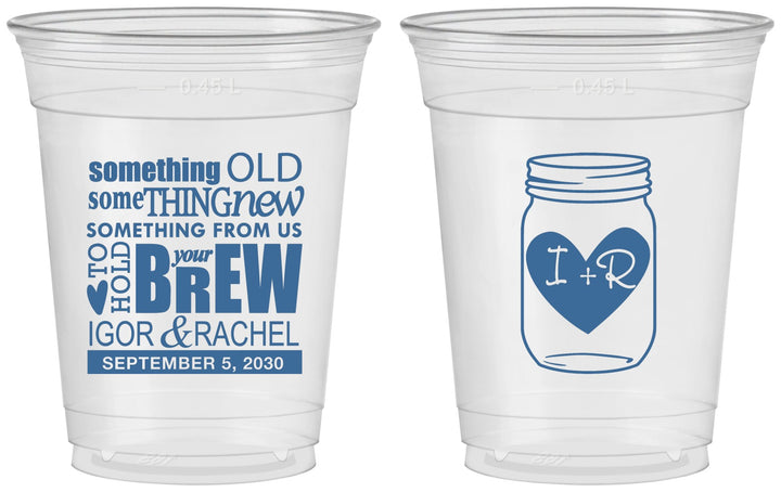 Custom Wedding 16 oz Soft Sided Clear Cups - Something Old Something New | 401