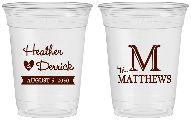 Custom Wedding 16 oz Soft Sided Clear Cups - Monogram | 402