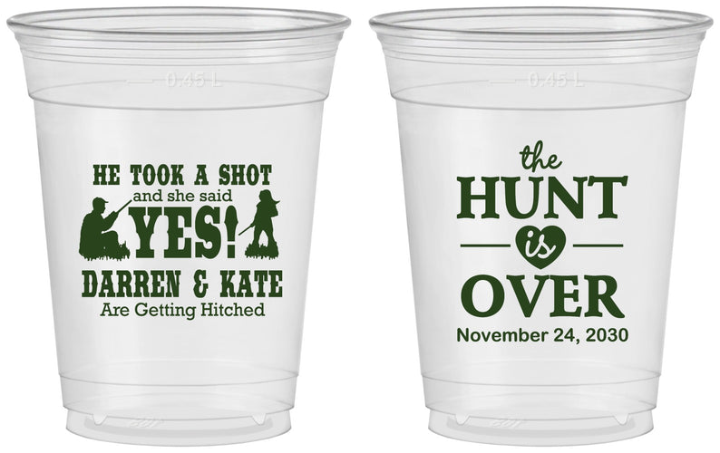 Custom Wedding 16 oz Soft Sided Clear Cups - The Hunt Is Over | 403