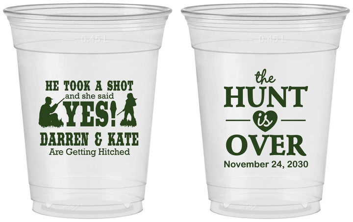 Custom Wedding 16 oz Soft Sided Clear Cups - The Hunt Is Over | 403
