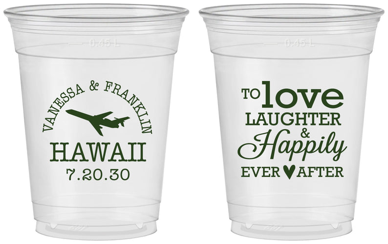 Custom Wedding 16 oz Soft Sided Clear Cups - Love Laughter Happily | 404