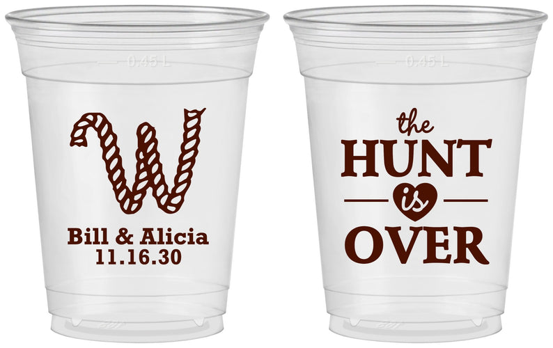 Custom Wedding 16 oz Soft Sided Clear Cups - Monogram Hunt Is Over | 406