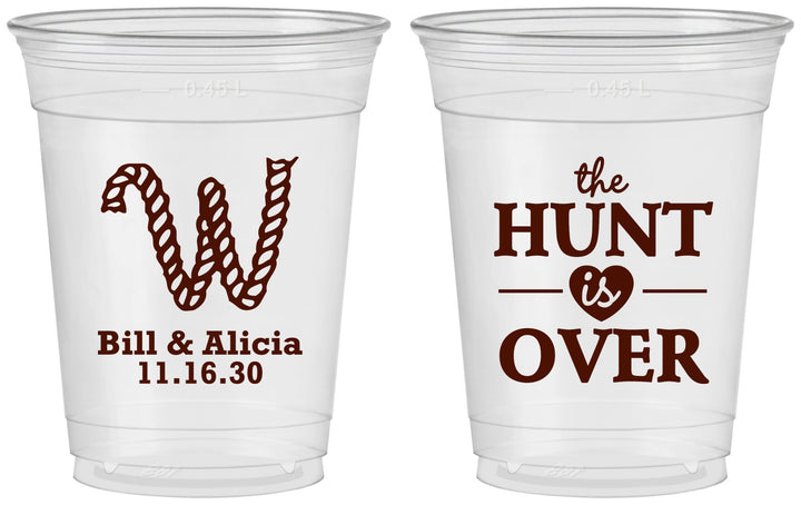 Custom Wedding 16 oz Soft Sided Clear Cups - Monogram Hunt Is Over | 406