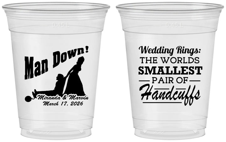 Custom Wedding 16 oz Soft Sided Clear Cups - Man Down | 407
