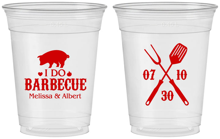 Custom Wedding 16 oz Soft Sided Clear Cups - I Do Barbecue Bbq | 410