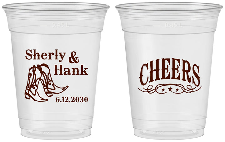 Custom Wedding 16 oz Soft Sided Clear Cups - Cheers Cowboy | 411