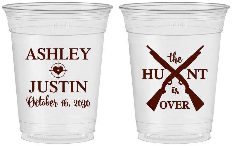 Custom Wedding 16 oz Soft Sided Clear Cups - The Hunt Is Over | 412