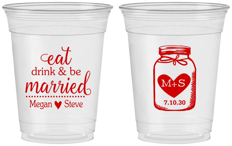 Custom Wedding 16 oz Soft Sided Clear Cups - Mason Jar | 415