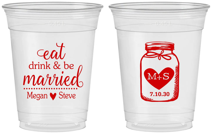 Custom Wedding 16 oz Soft Sided Clear Cups - Mason Jar | 415