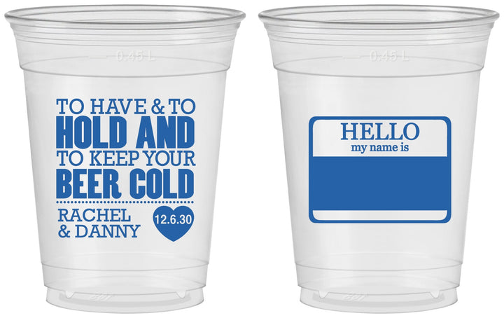Custom Wedding 16 oz Soft Sided Clear Cups - Hello My Name Is | 418
