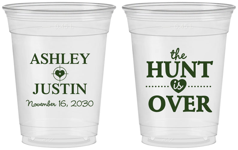 Custom Wedding 16 oz Soft Sided Clear Cups - The Hunt Is Over | 422