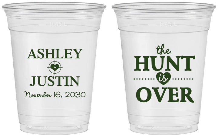 Custom Wedding 16 oz Soft Sided Clear Cups - The Hunt Is Over | 422