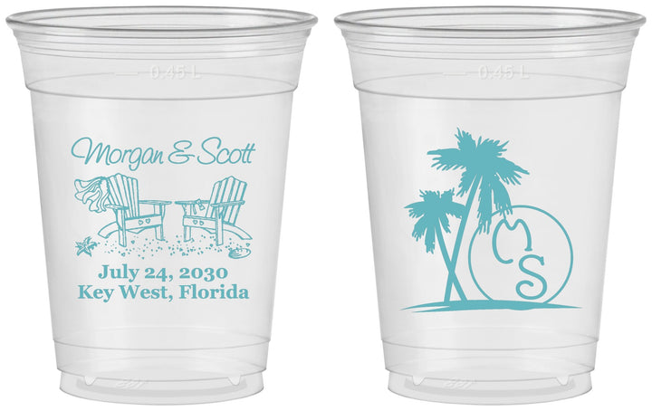 Custom Wedding 16 oz Soft Sided Clear Cups - Beach | 423