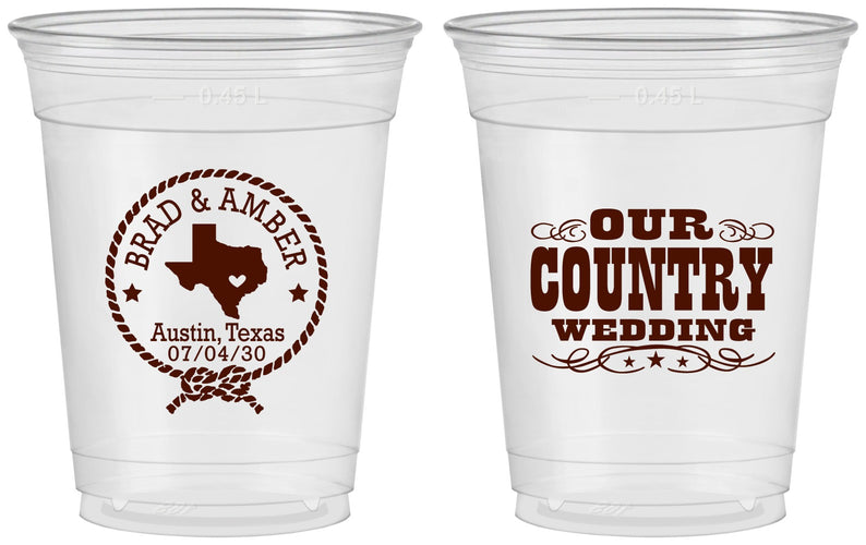 Custom Wedding 16 oz Soft Sided Clear Cups - Country Texas | 424