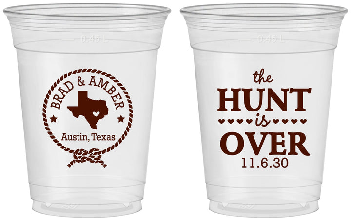 Custom Wedding 16 oz Soft Sided Clear Cups - The Hunt Is Over | 426