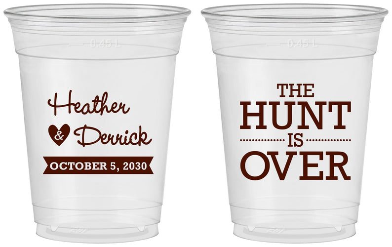 Custom Wedding 16 oz Soft Sided Clear Cups - The Hunt Is Over | 427