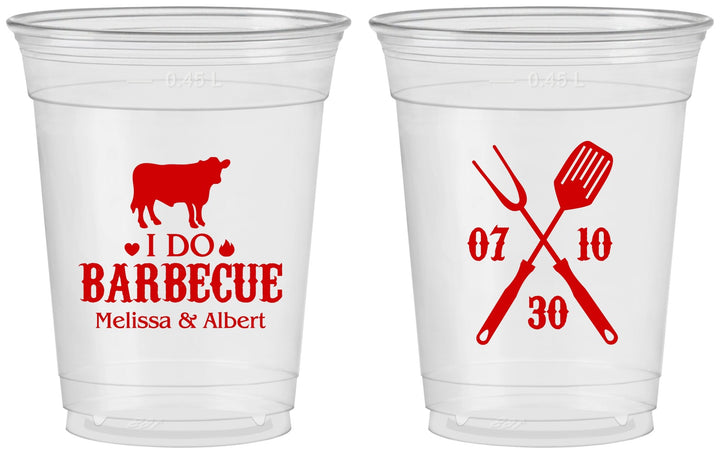 Custom Wedding 16 oz Soft Sided Clear Cups - I Do Barbecue Bbq | 433