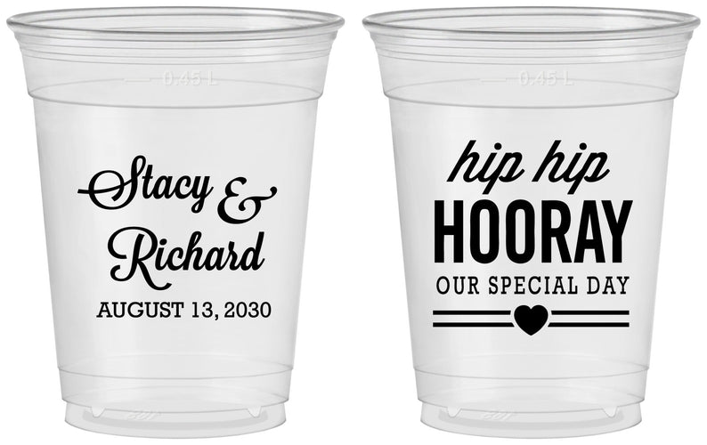 Custom Wedding 16 oz Soft Sided Clear Cups - Hip Hop Hooray | 436