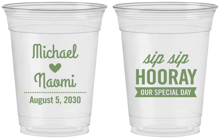 Custom Wedding 16 oz Soft Sided Clear Cups - Sip Sip Hooray | 437