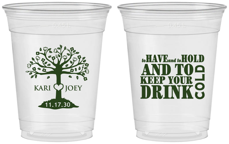 Custom Wedding 16 oz Soft Sided Clear Cups - To Have And To Hold | 438
