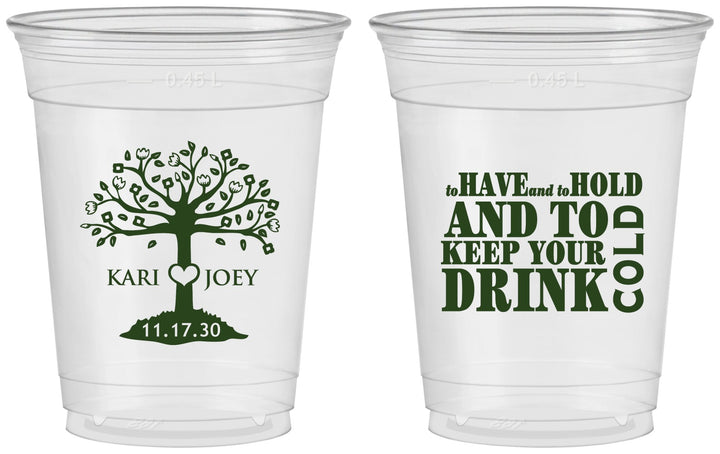 Custom Wedding 16 oz Soft Sided Clear Cups - To Have And To Hold | 438