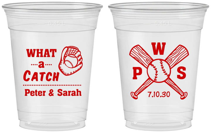 Custom Wedding 16 oz Soft Sided Clear Cups - Baseball | 443