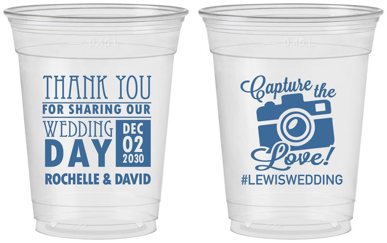 Custom Wedding 16 oz Soft Sided Clear Cups - Capture The Love | 444