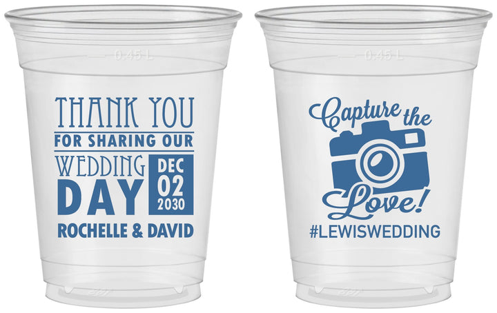 Custom Wedding 16 oz Soft Sided Clear Cups - Capture The Love | 444
