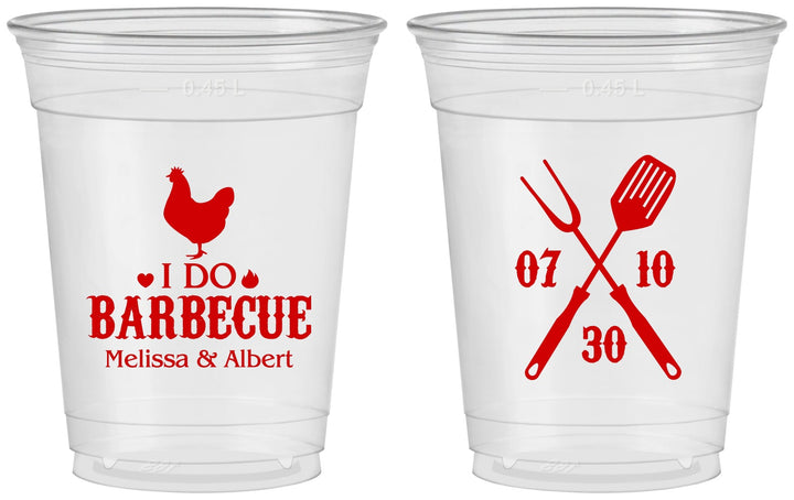 Custom Wedding 16 oz Soft Sided Clear Cups - I Do Barbecue Bbq | 445