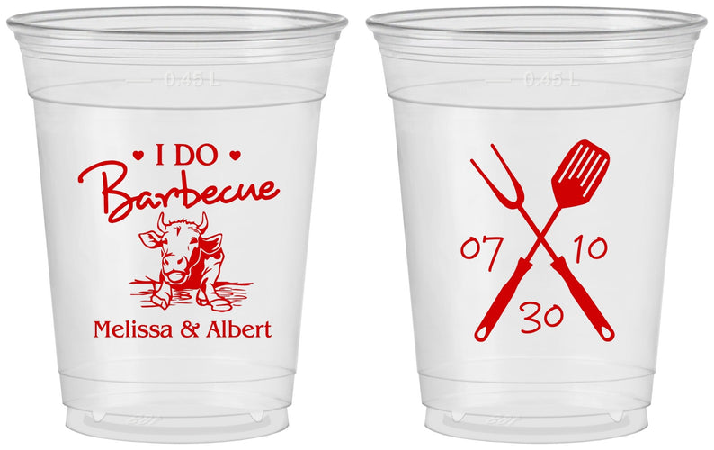 Custom Wedding 16 oz Soft Sided Clear Cups - I Do Barbecue Bbq | 447