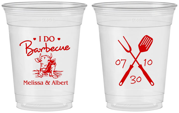 Custom Wedding 16 oz Soft Sided Clear Cups - I Do Barbecue Bbq | 447