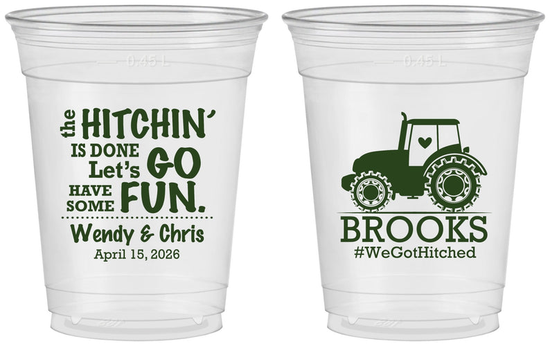Custom Wedding 16 oz Soft Sided Clear Cups - Tractor Hitchin | 448